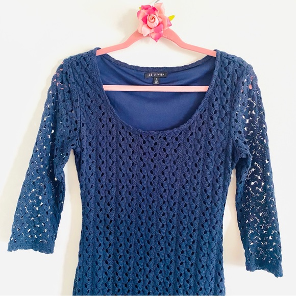 💕 Blue Knit Long Sleeves MIDI Dress SZ S - Picture 7 of 15